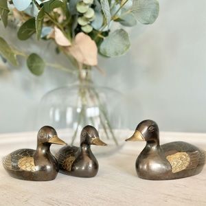 Set of 3 Hand Painted Vintage Brass Ducks